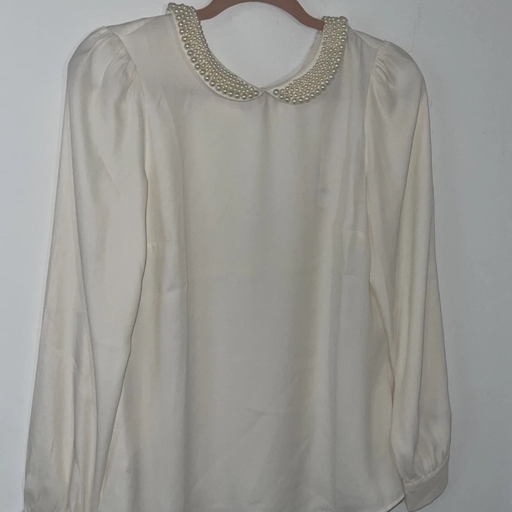 J Crew Women’s Ivory Pearl Peter Pan Collar Blouse XS NWT Quiet Luxury Money